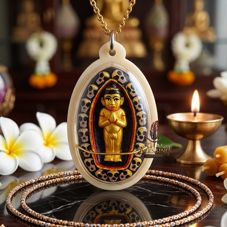 ✨ กุมารทอง "บันดาลลาภ" เนื้อว่านผสมผงพรายกุมาร เลี่ยมน้ำมันอาถรรพ์ หลวงปู่ทองวัน วัดโพธิ์คำ (ปี 2563): สุดยอดเครื่องรางสายพรายมหาลาภ แรงที่สุดแห่งปี ดึงดูดโชคลาภและพลิกฟื้นธุรกิจให้มั่งคั่ง!