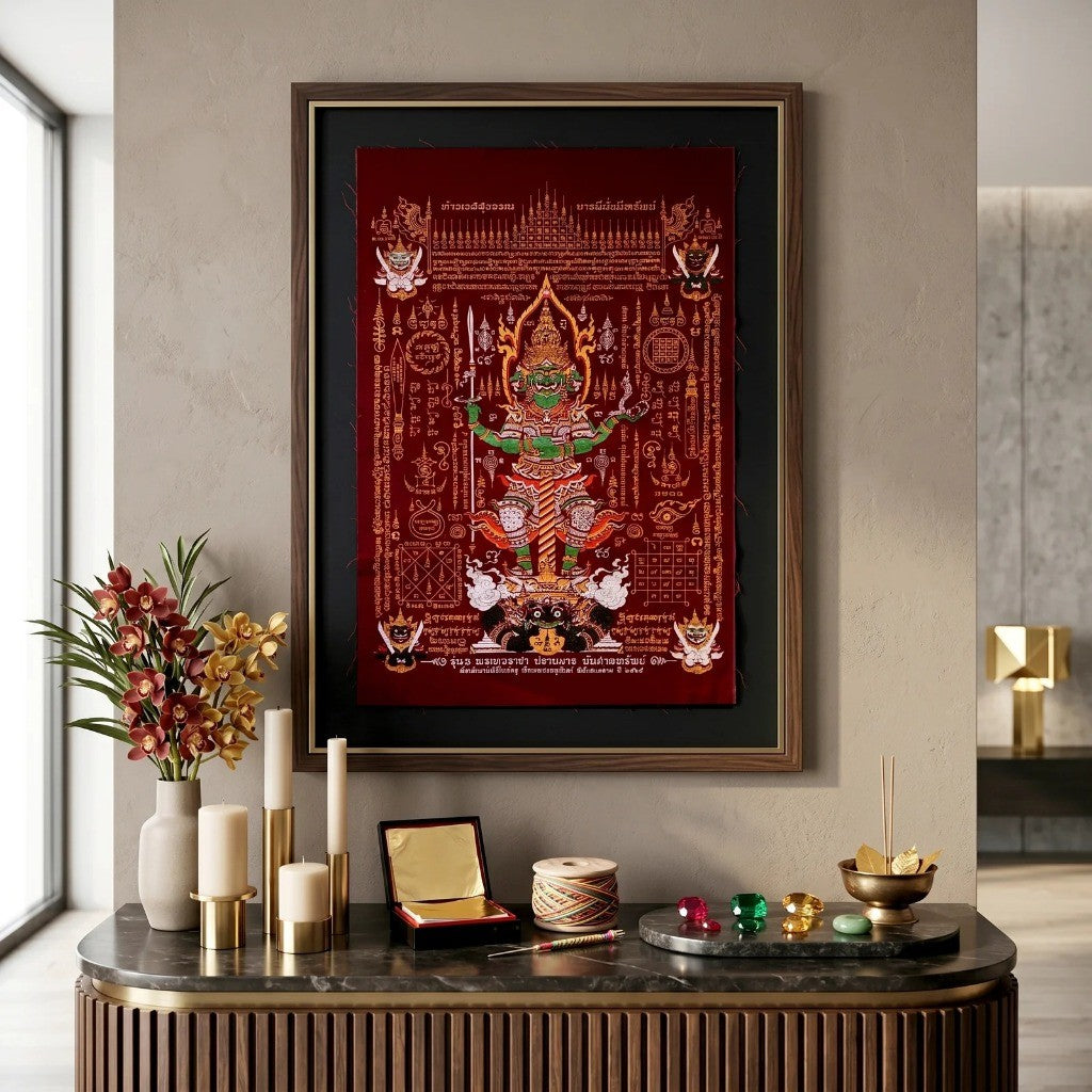 ✨ "ผ้ายันต์ท้าวเวสสุวรรณ รุ่น พรเทวราชาปราบมาร บันดาลทรัพย์" (ขนาด 30x40 ซม.) โดย สำนักเรือนพระเพชรฉลูกัณฑ์: สุดยอดผ้ายันต์มหาโภคทรัพย์และเกราะป้องกันภัยอันศักดิ์สิทธิ์ระดับมาสเตอร์พีซ!