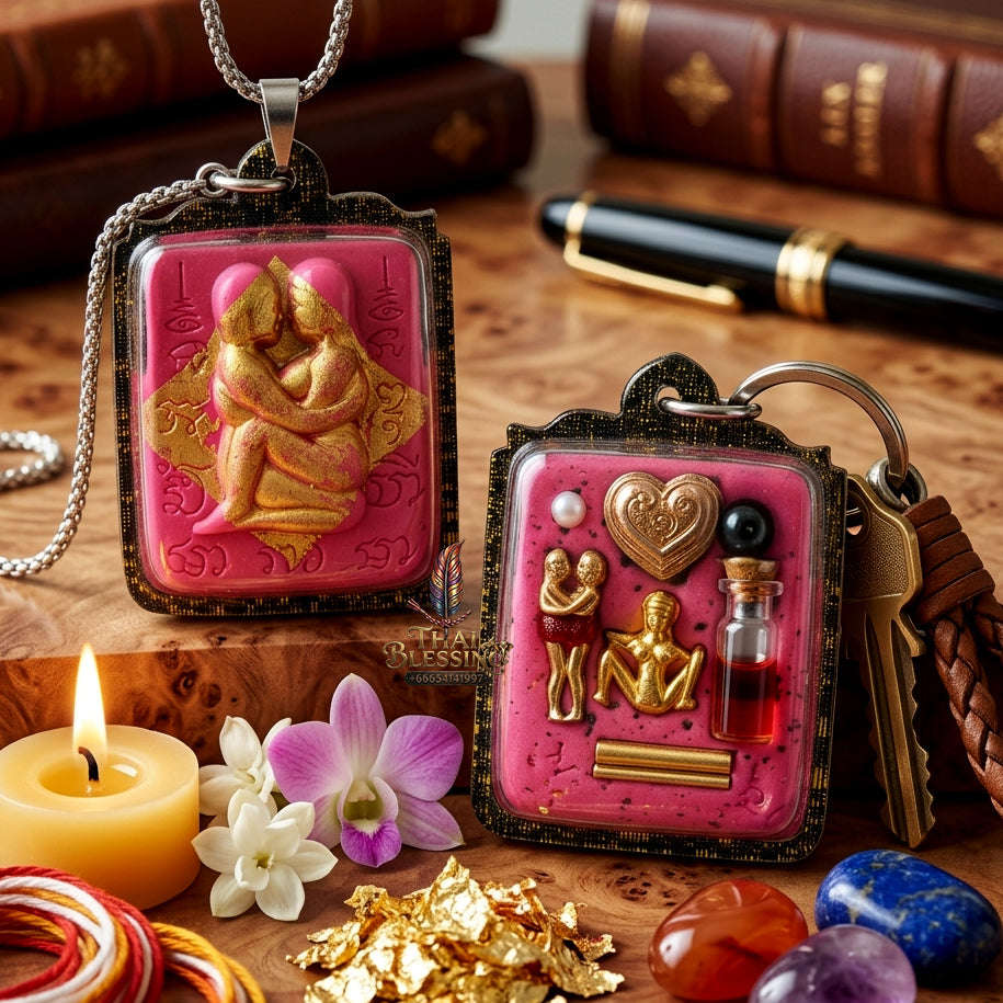 ✨ [The Sovereign of Infinite Romance: Master-Oil Edition] Sacred "Inn Khu Ruai Saneh" (The Couple of Abundant Charm) – Special "Pink Edition" – Master-Blessed by Lersi Ruai Chak Phet (2019)