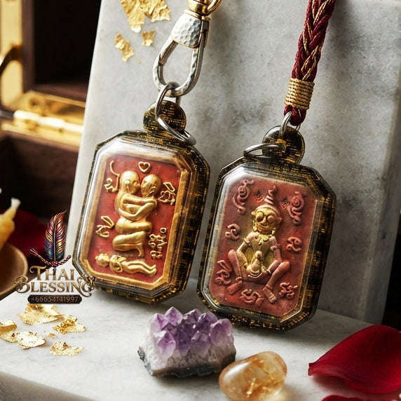 ✨ [The Sovereign of Primal Attraction & Boundless Wealth] Sacred "Inn Khu Saneha Pha Ruay" (The Couple of Desire & Prosperity) – Special Edition: Crafted from the Legendary "Red Chicken" (Kai Daeng) Herb