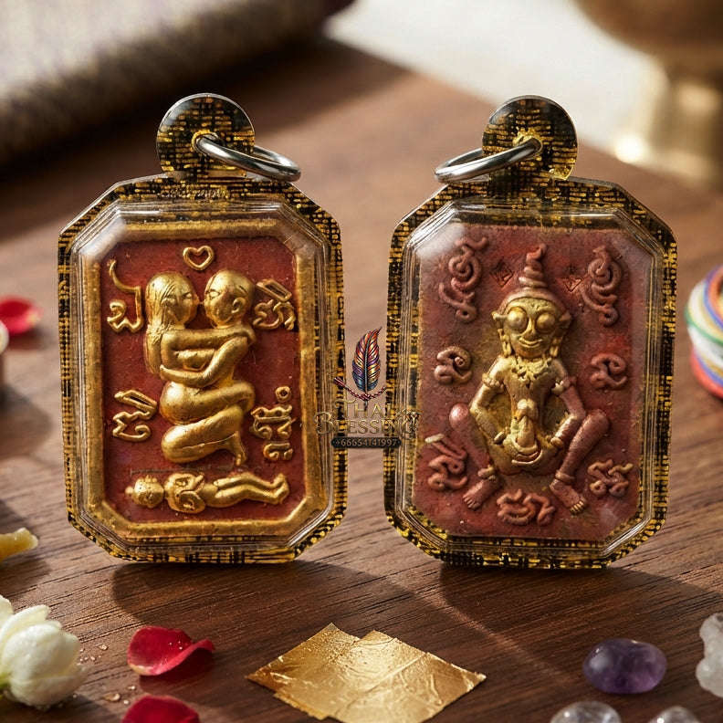 ✨ [The Sovereign of Primal Attraction & Boundless Wealth] Sacred "Inn Khu Saneha Pha Ruay" (The Couple of Desire & Prosperity) – Special Edition: Crafted from the Legendary "Red Chicken" (Kai Daeng) Herb