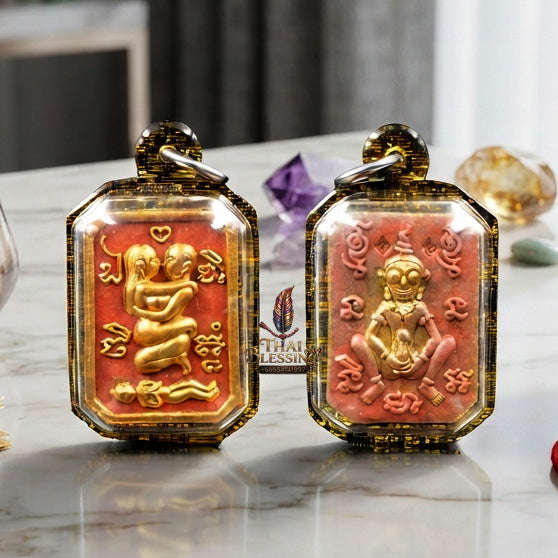 ✨ [The Sovereign of Primal Attraction & Boundless Wealth] Sacred "Inn Khu Saneha Pha Ruay" (The Couple of Desire & Prosperity) – Special Edition: Crafted from the Legendary "Red Chicken" (Kai Daeng) Herb